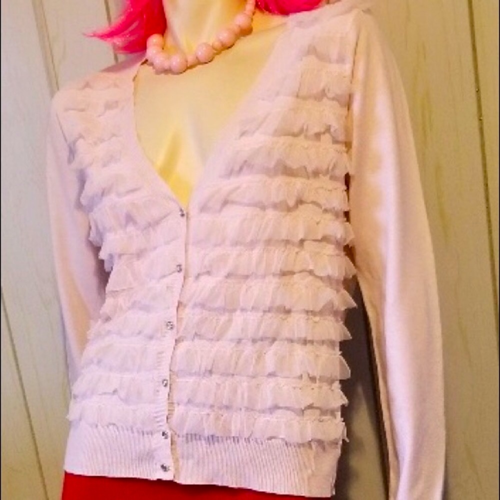 Vintage Y2K New York & Company Frilly Pink Ruffle Cardigan